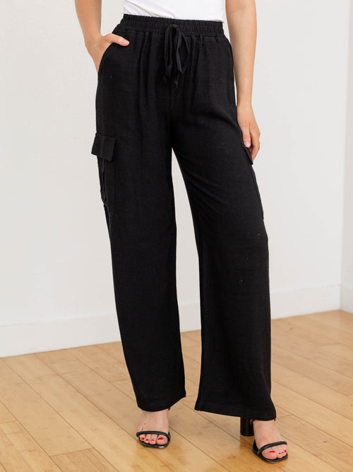black cargo linen pant