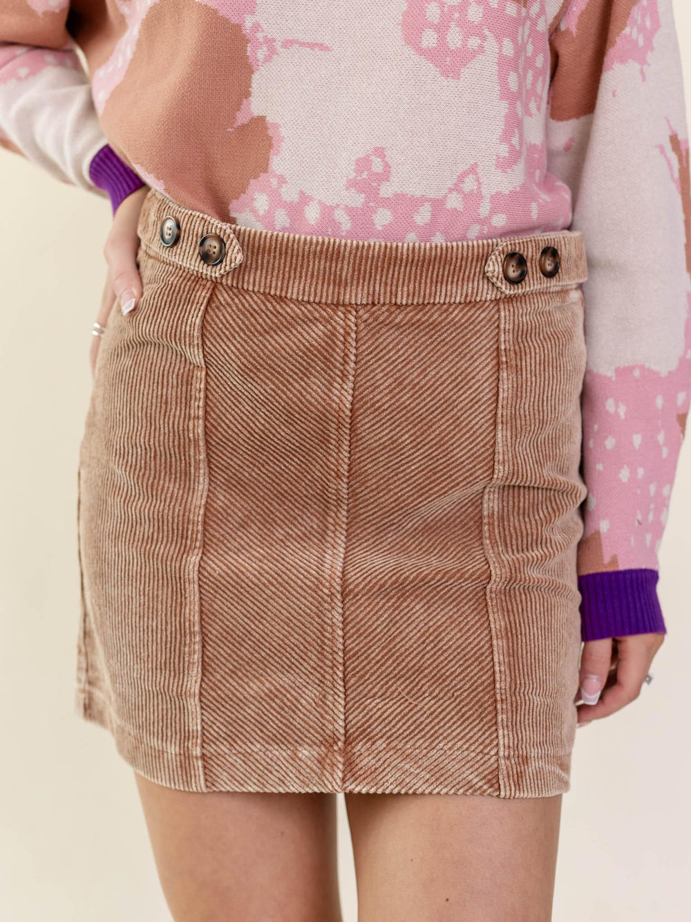 cord tan mini skirt