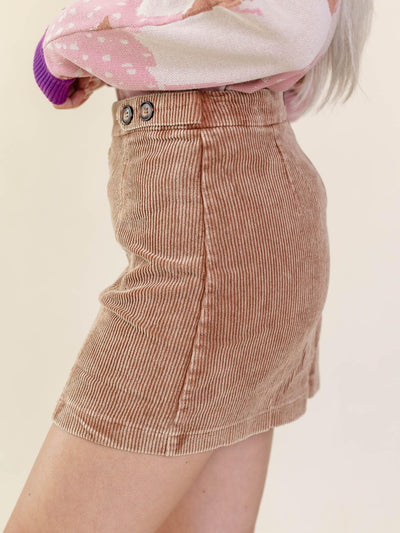 corduroy brown mini skirt with button detal