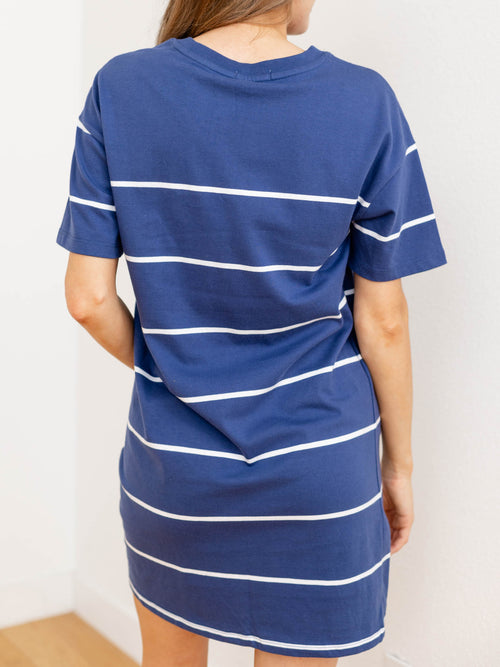 navy stripe mini shirt dress