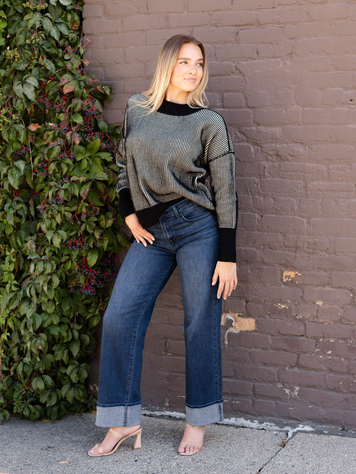 striped black and white oversized sweater