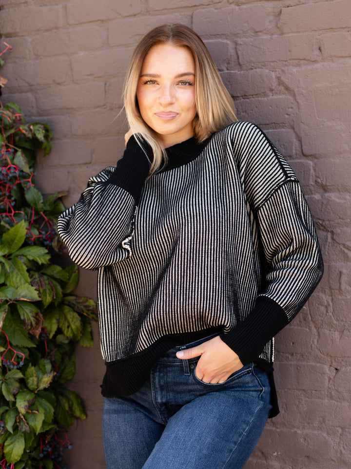 striped black and white oversized sweater