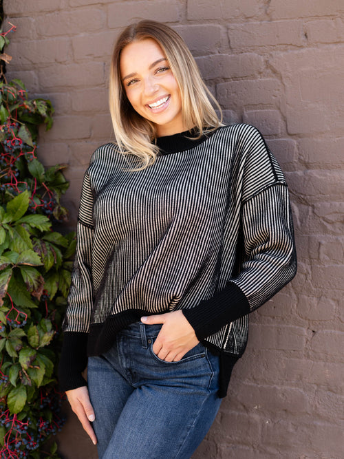 striped black and white oversized sweater