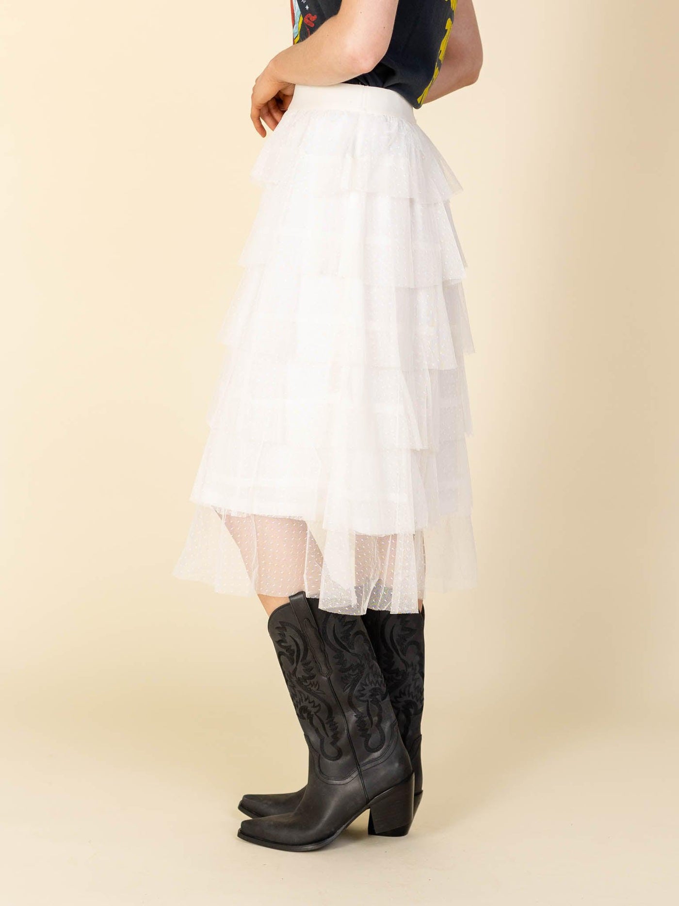 neutral tiered skirt