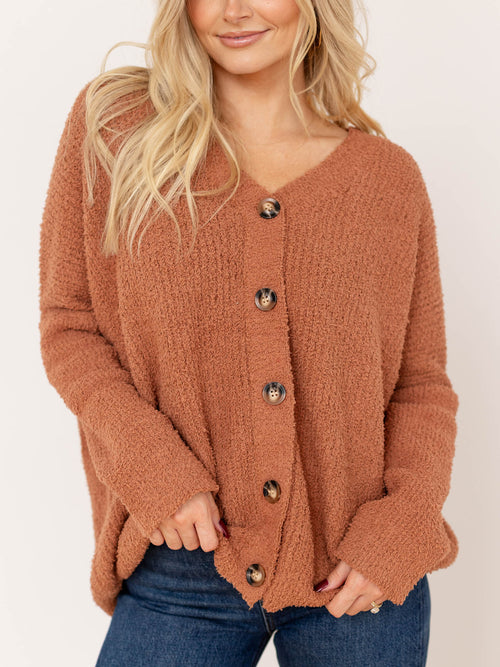 fuzzy rust colored sweater cardigan