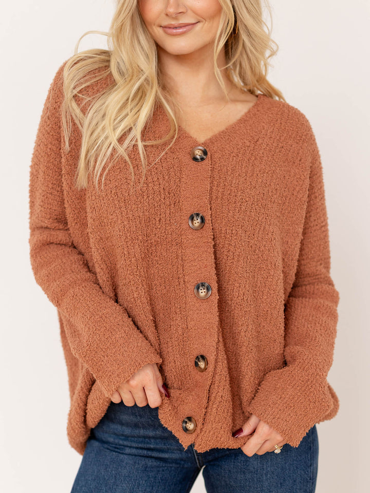 fuzzy rust colored sweater cardigan