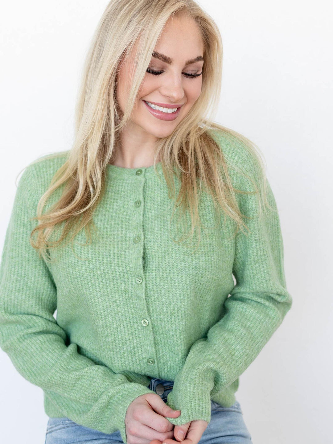 green ribbed cardigan