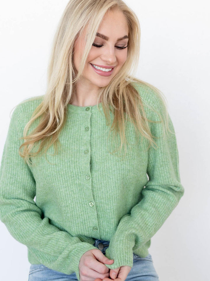 green ribbed cardigan