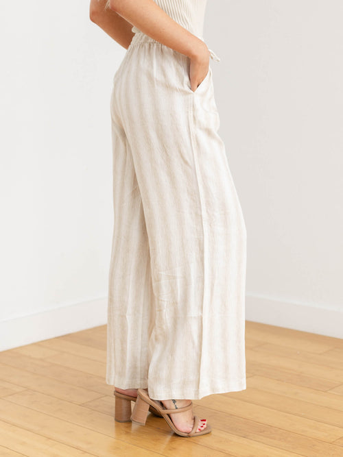 tan and white stripe woven pants