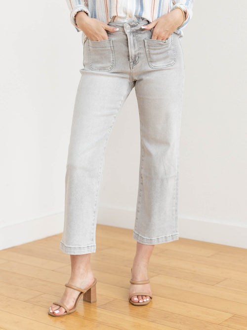 light grey slim wide leg cropped denim