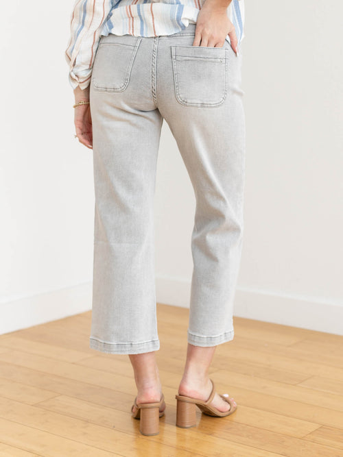 light grey slim wide leg cropped denim