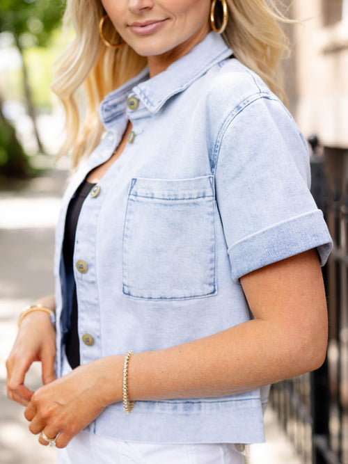 light wash boxy denim shirt