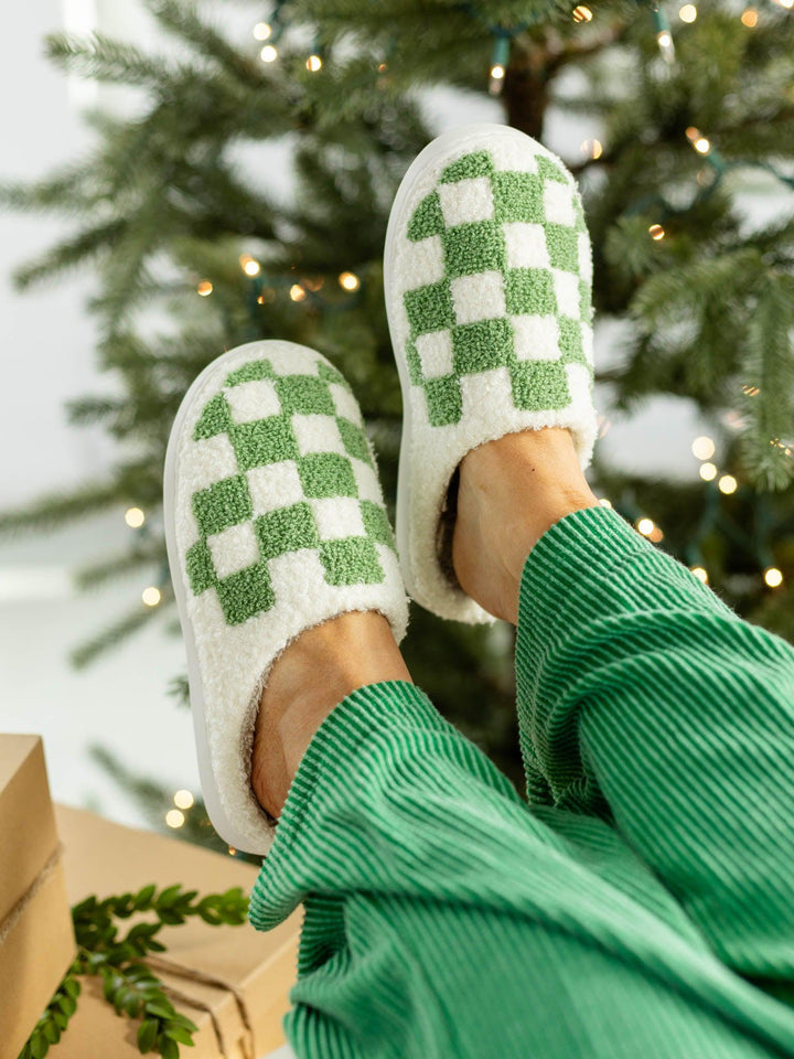 green check slippers