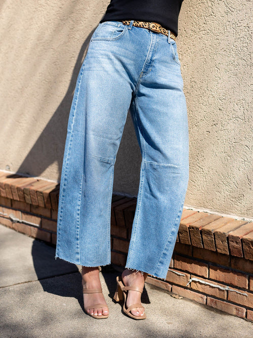 light wash seam detail barrel denim