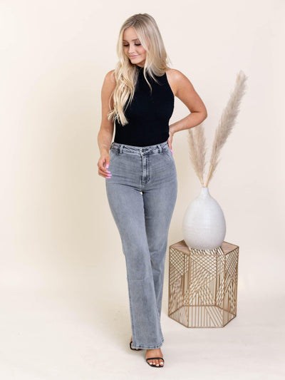 grey flare denim