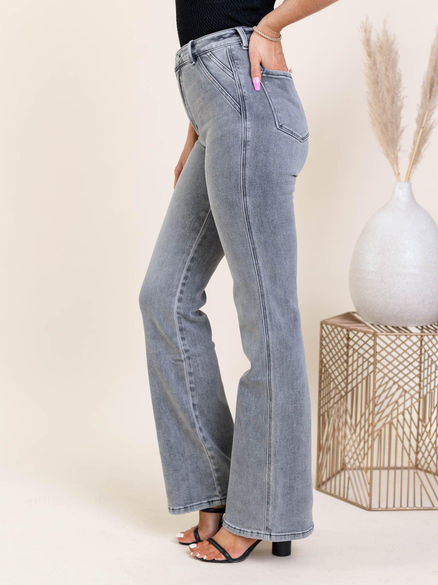 high rise flare denim