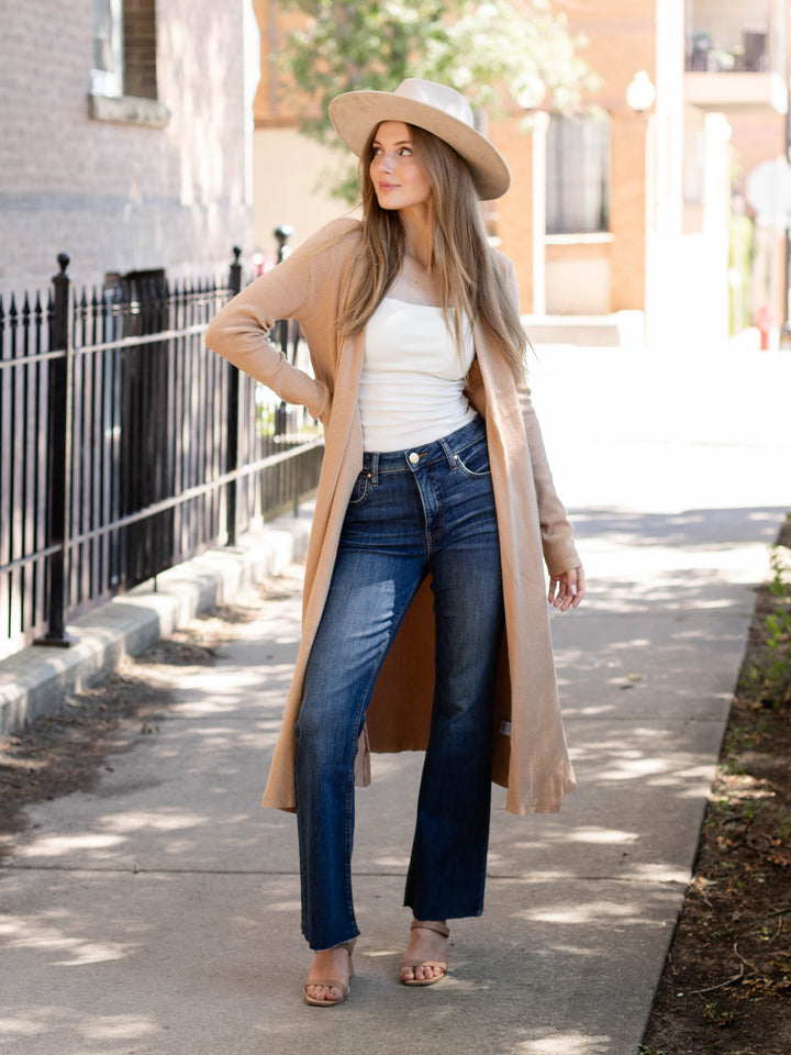 tan waffle knit long cardigan