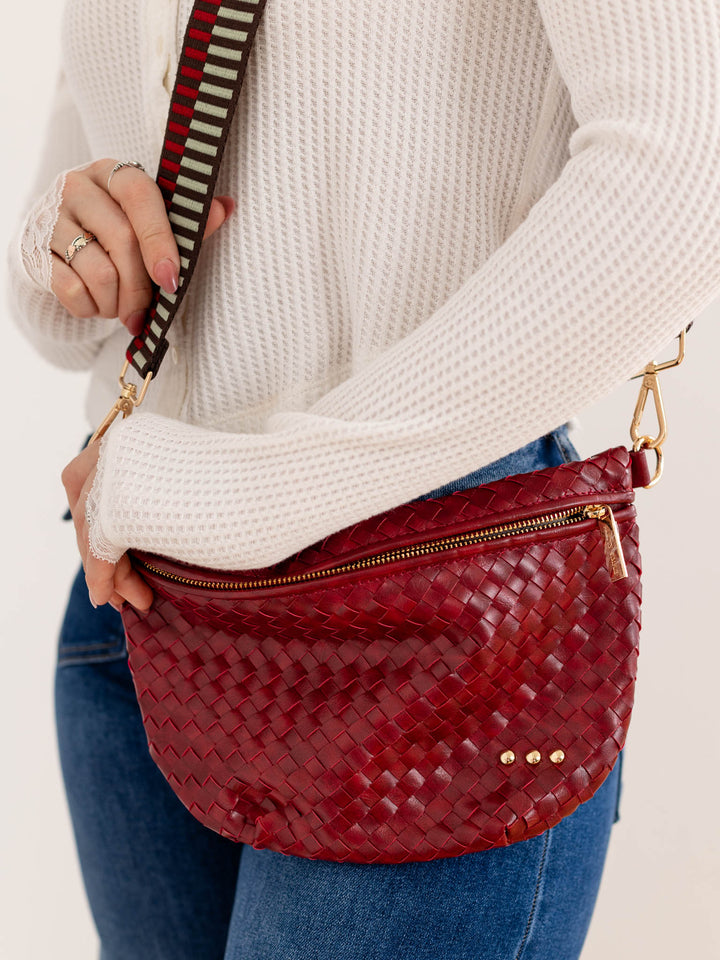 dark red woven purse