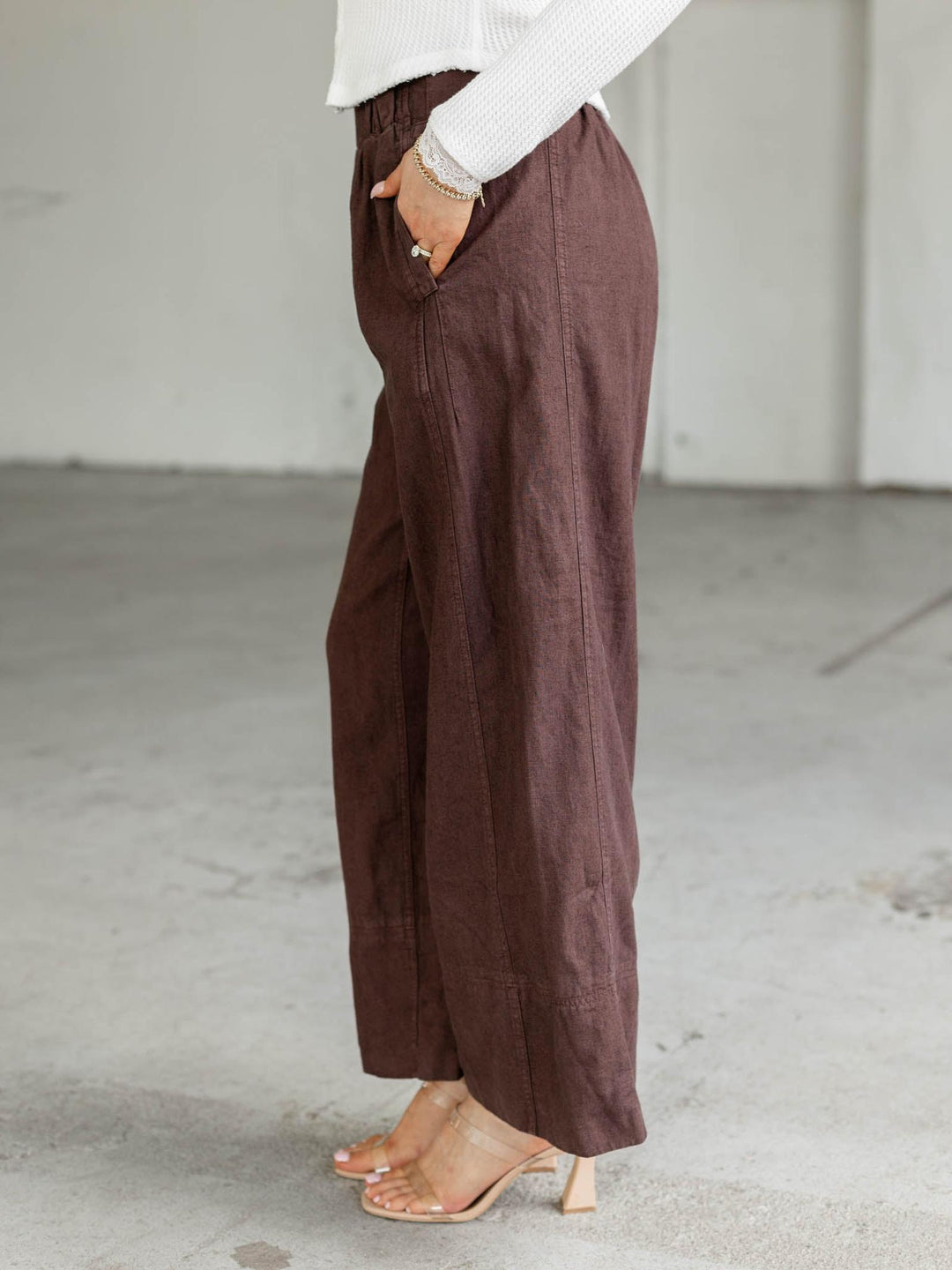 pull on wide leg cream linen pants