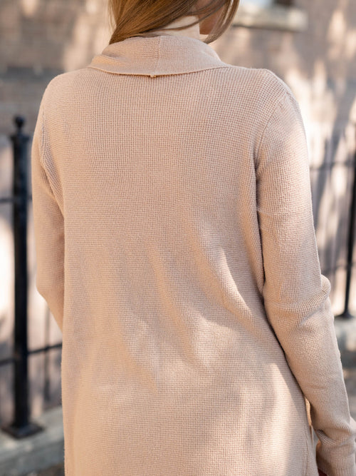 tan waffle knit long cardigan
