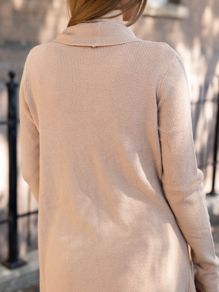 tan waffle knit long cardigan