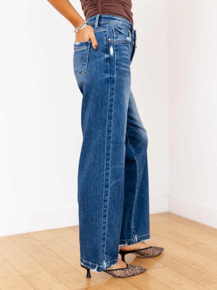 washed side seam straight leg jeans