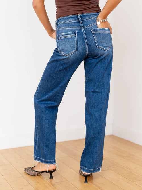 washed side seam straight leg jeans
