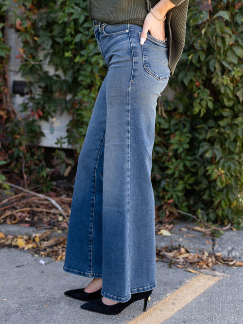 wide leg medium wash denim