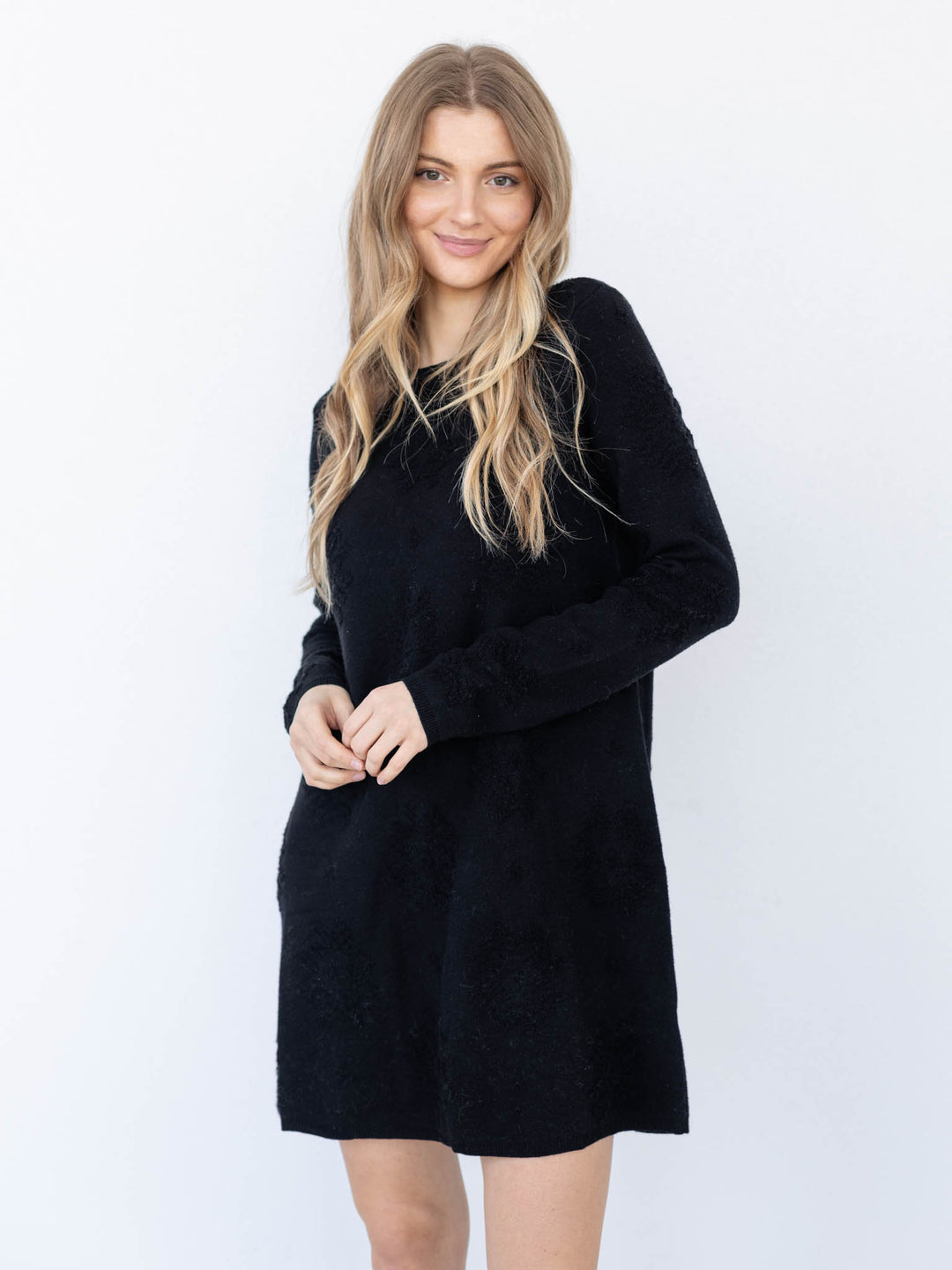 relaxed slim fitting sweater dress