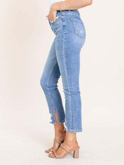 cropped side vent denim