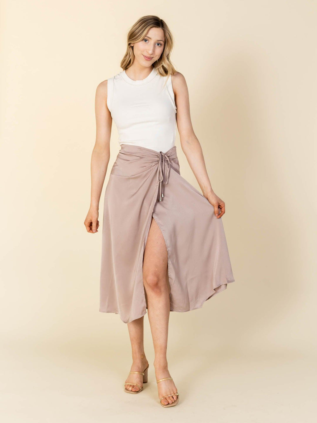 soft neutral satin skirt