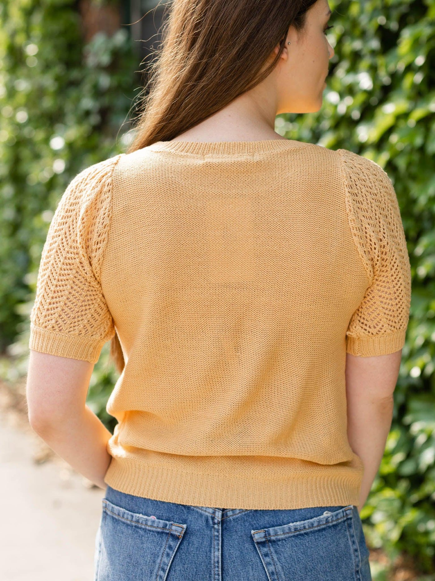 open knit yellow sweater