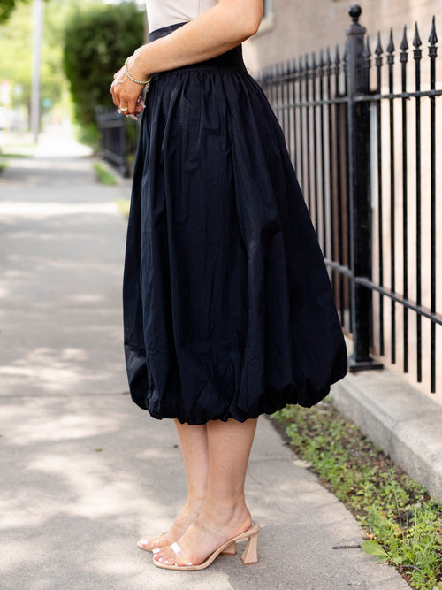 black bubble hem midi skirt
