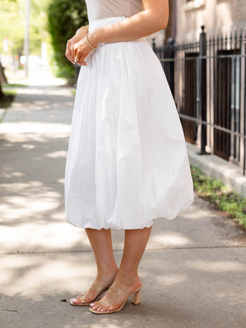 white bubble hem midi skirt