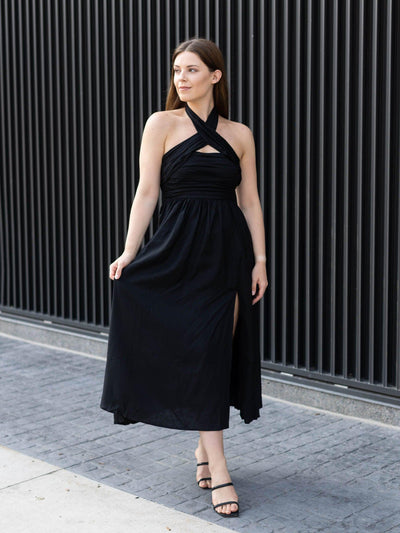twist strap halter dress