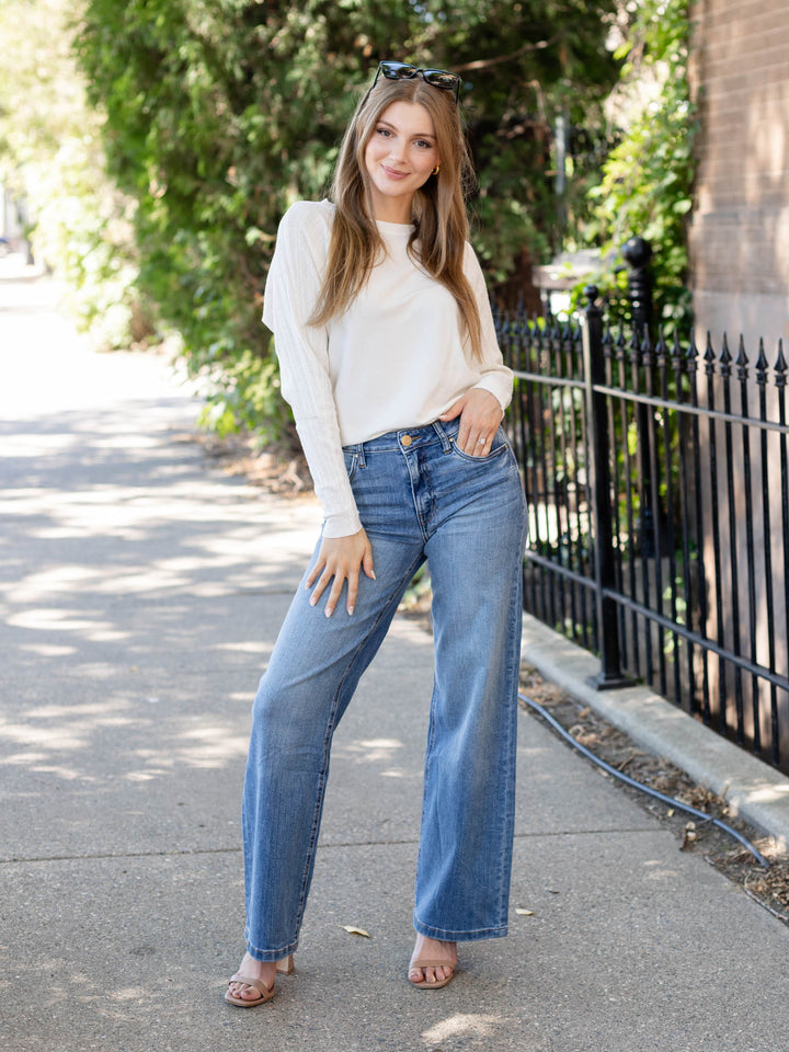 creamy pointelle knit sweater