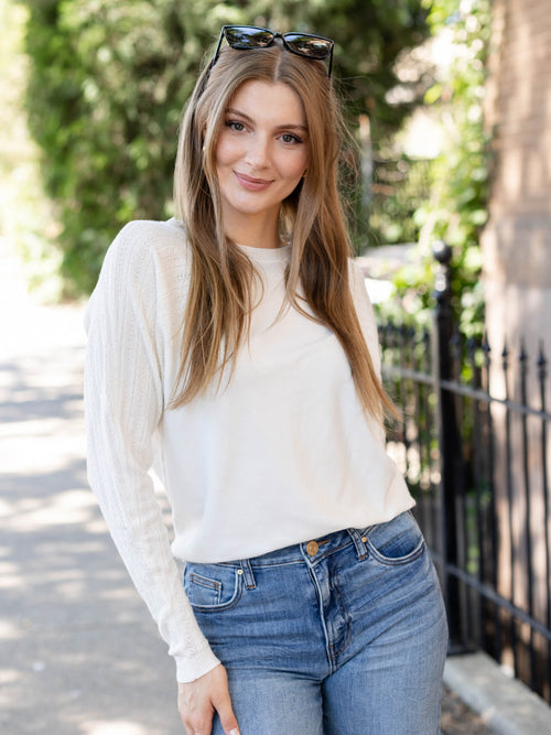 creamy pointelle knit sweater