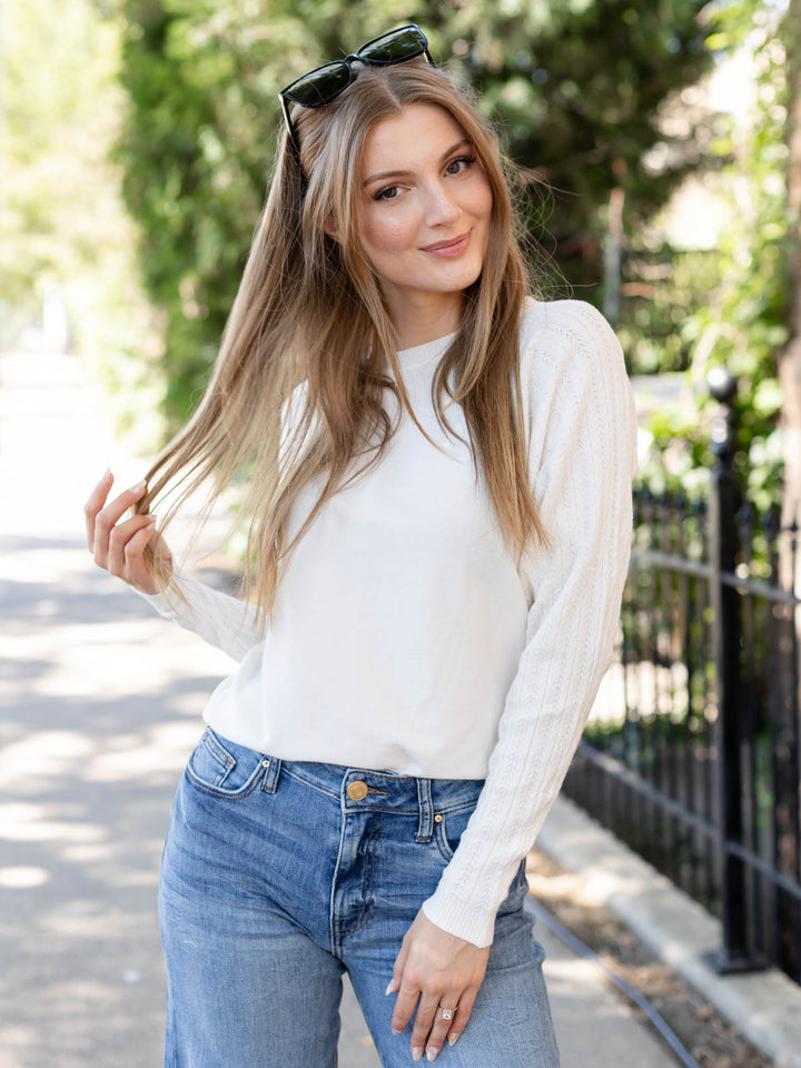 creamy pointelle knit sweater