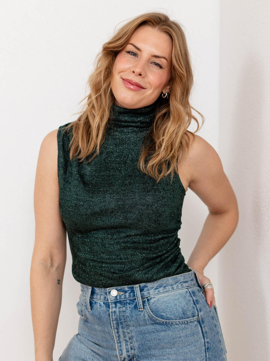 dark green shimmer top