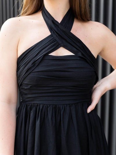 black midi halter dress