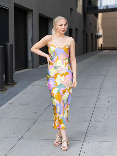 bright floral dress