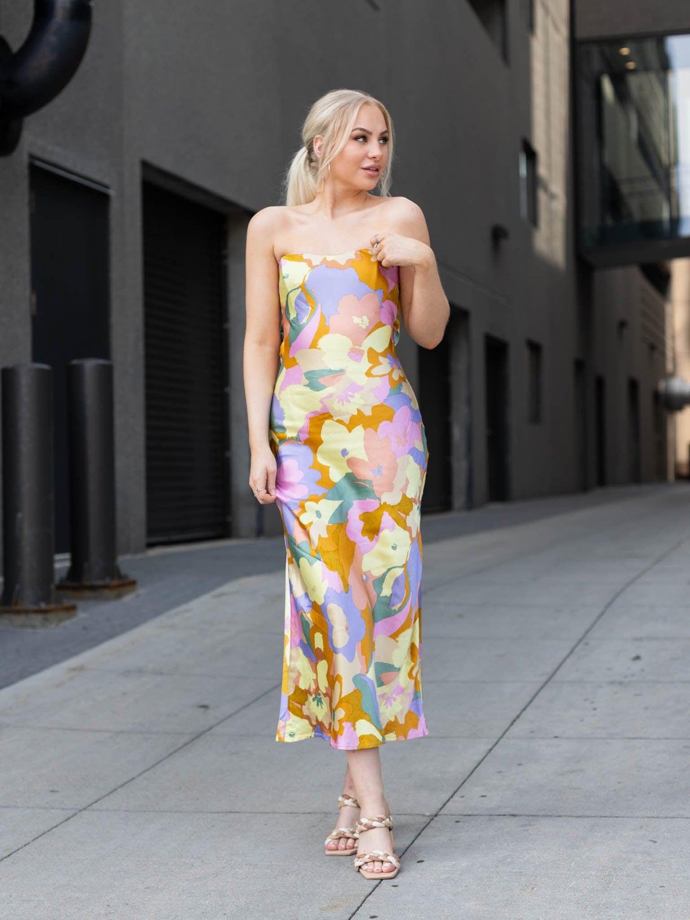 draped back strappy dress