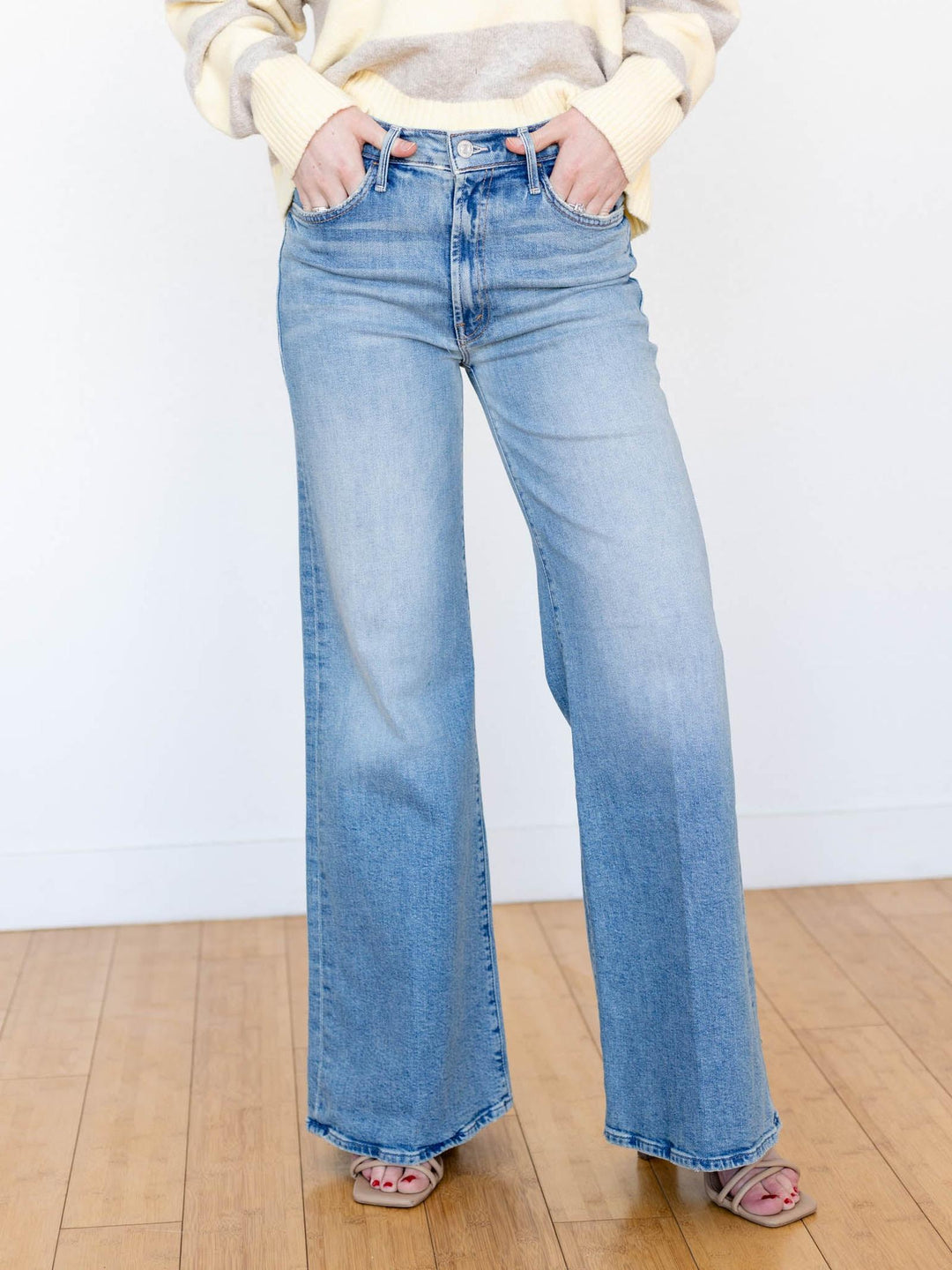 medium wash wide leg denim