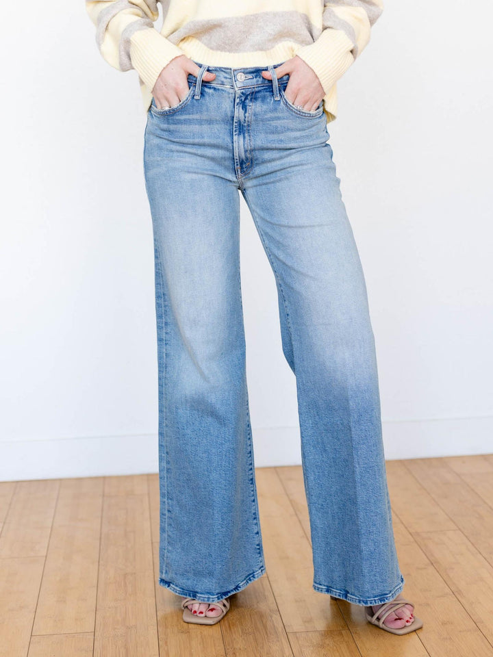 medium wash wide leg denim
