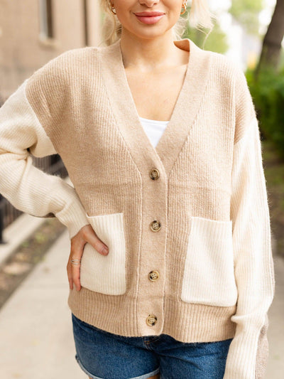 neutral color block cardi