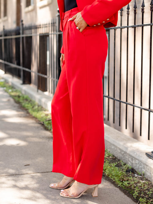 red wide leg trouser pant