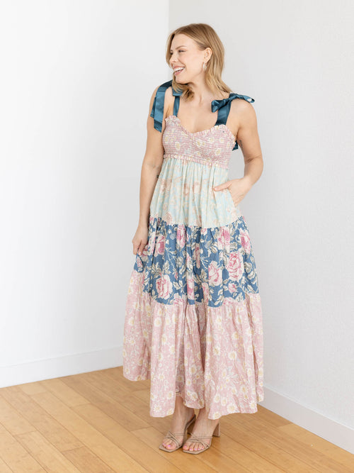 floral tiered multi color maxi dress