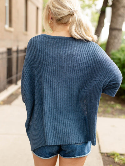 blue oversized sweater