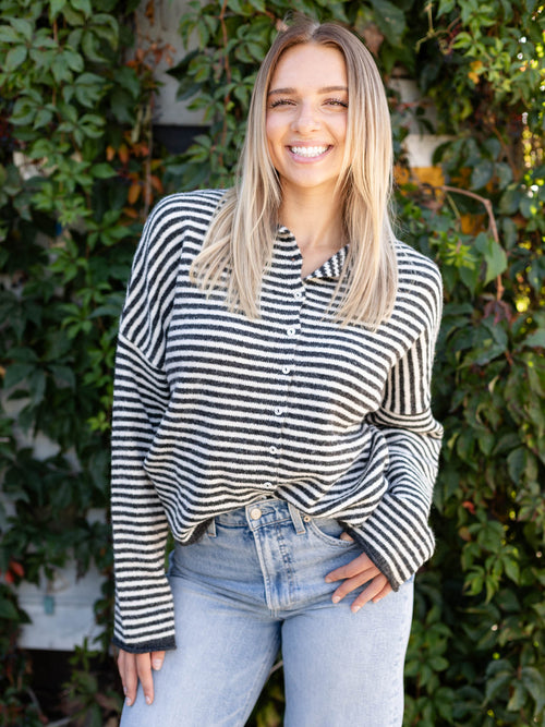 charcoal and white striped cardigan