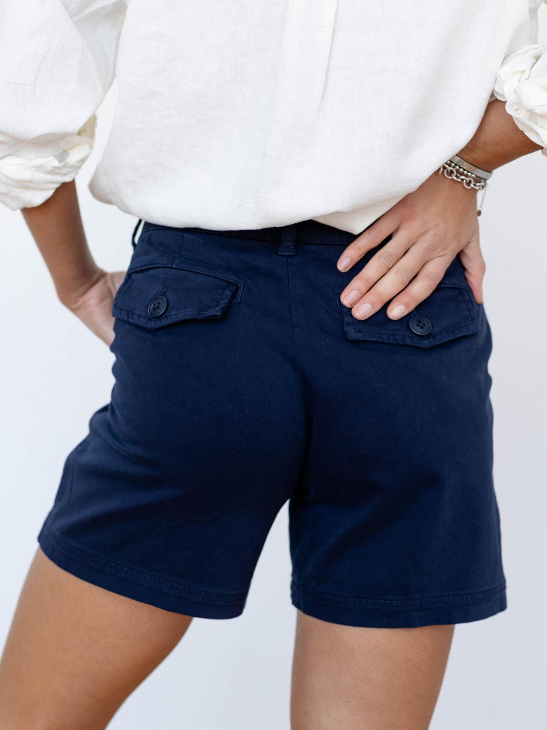 navy blue pleated shorts